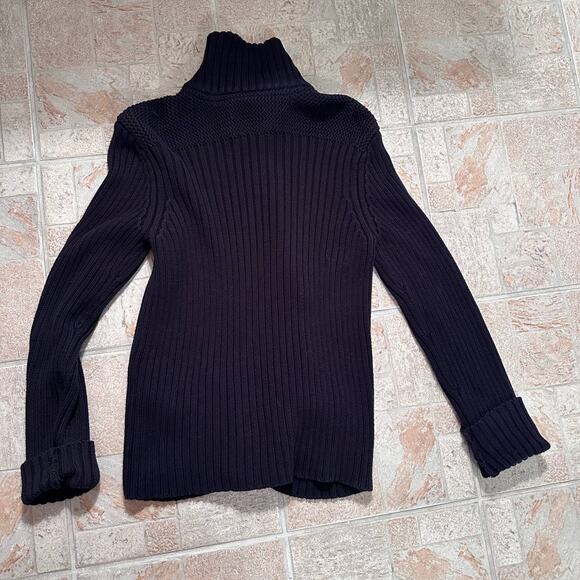 Talbots LADY Jacket Pima Cotton Cardigan Ribbed Knit Button Black SZ Medium - Picture 2 of 9